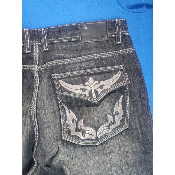 Basic Code Vintage Denim Jeans Men's Size W38 L34 Wide Leg Baggy Embroidered - Picture 7 of 16